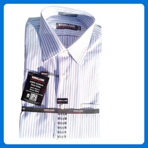 NEW Kirkland Mens Dress Shirt 16.5 36 Cotton Non-Iron Pink Purple Stripe